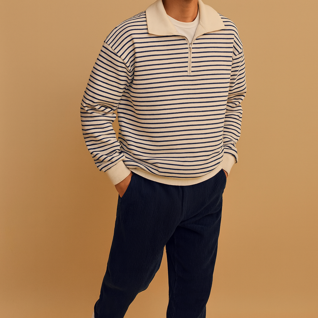Herren gestreifter Halbzip-Pullover – Lässiger und moderner Stil