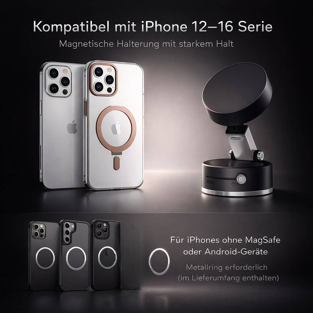 Handyhalter mit Saugnapf | Magnetischer Handyhalter mit 360° Drehung | Vantrel