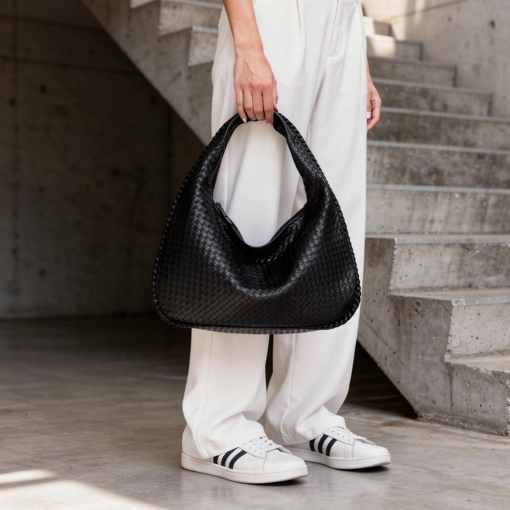 Geflochtene Leder Hobo Tasche mit Reißverschluss | Schultertasche für Frauen | Flecture
