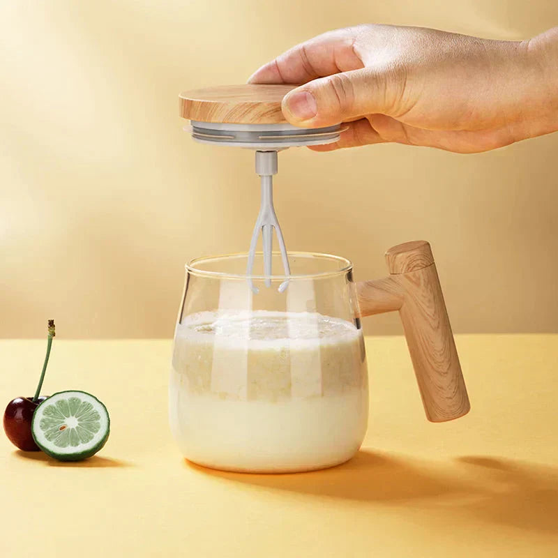 Automatische Kaffeetasse | Selbstumrührende Teetasse mit Holzgriff | RuhrTasse