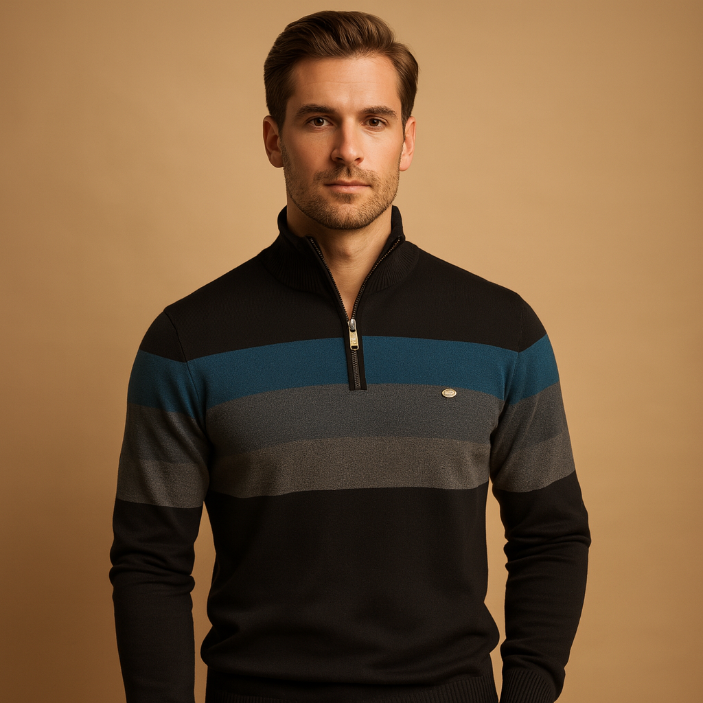 Herren Halbzip-Pullover | Gestreifter Strick mit modernem Kragen-Design