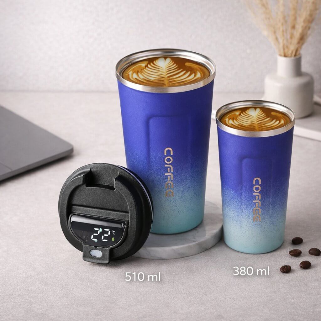 Thermobecher mit Temperaturanzeige | Smarter Trinkbecher aus Edelstahl | Themiora