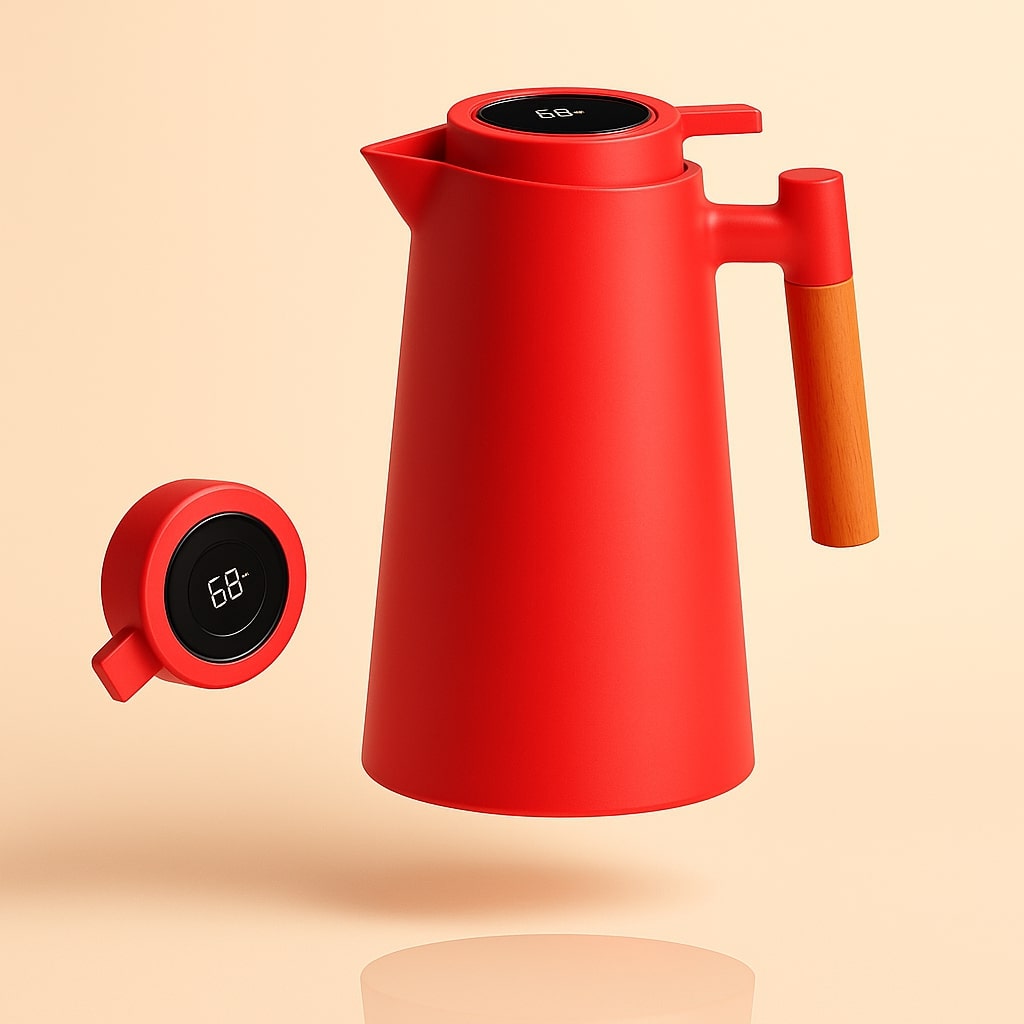 Thermokaraffe mit Temperaturanzeige | Isolierkanne 1 Liter für Kaffee & Tee | Heatina