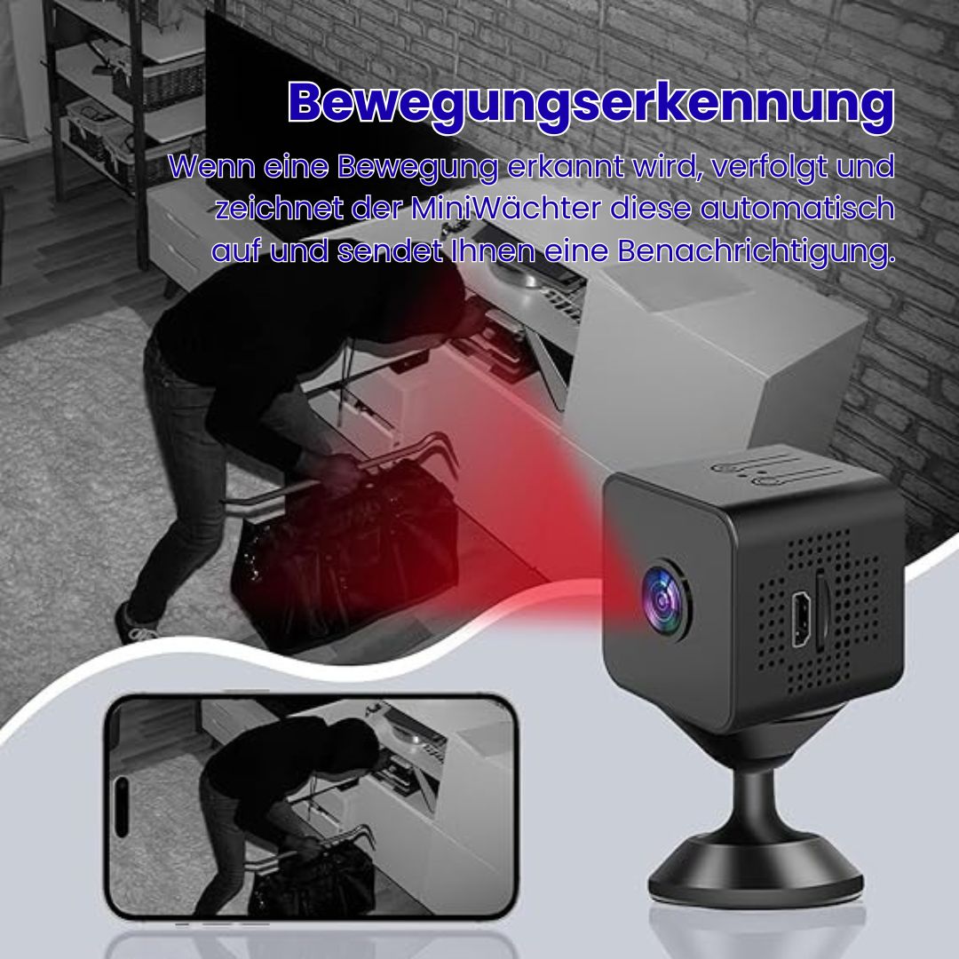 Überwachungskamera für Innen- & Außenbereich | Mini-Wi-Fi-Kamera mit Live-Übertragung auf das Telefon | Kabellos & Kompakt | MiniGuardian