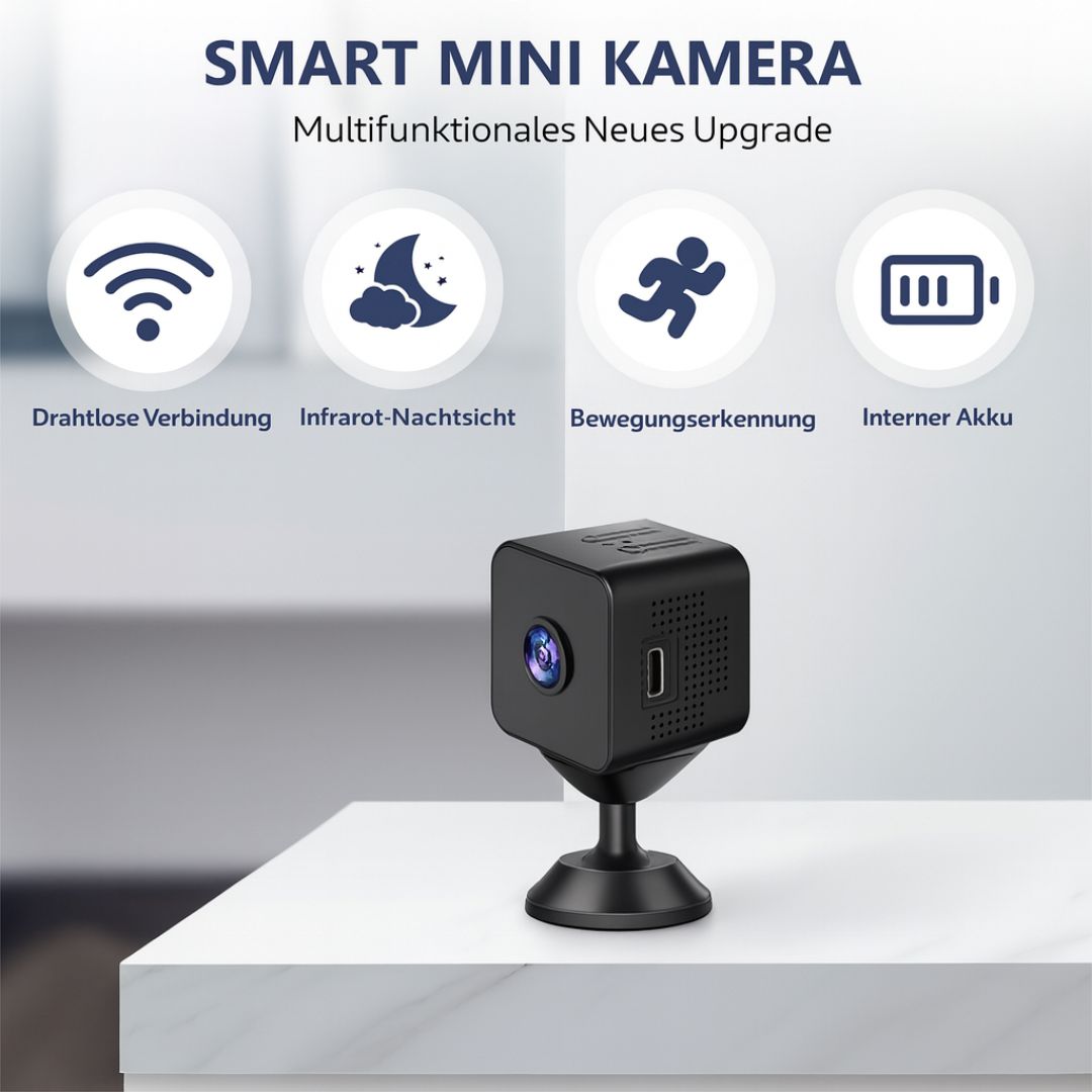 Überwachungskamera für Innen- & Außenbereich | Mini-Wi-Fi-Kamera mit Live-Übertragung auf das Telefon | Kabellos & Kompakt | MiniGuardian